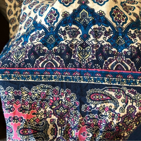 Crescent maxi dress deep v neck aqua paisley print border tassel drawstring M - Picture 8 of 14